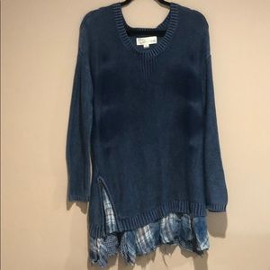 Vintage Havana Distressed Sweater W/ Plaid Detail
